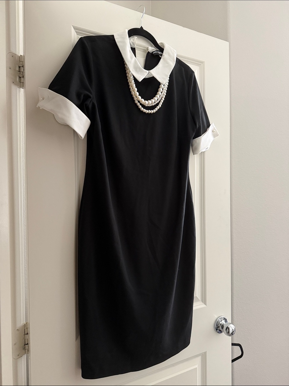 Karl Lagerfeld Black Dress with White Collar & Cuffs